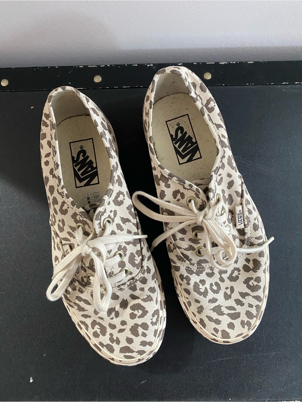 Vans Leopard Print Canvas Lace-Up Sneakers in Cream and Taupe